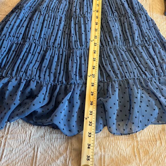 Sandro Paris Blue Smocked Mini Dress Sheer Polka Dot Ruffle Long Sleeve Small - Picture 9 of 12